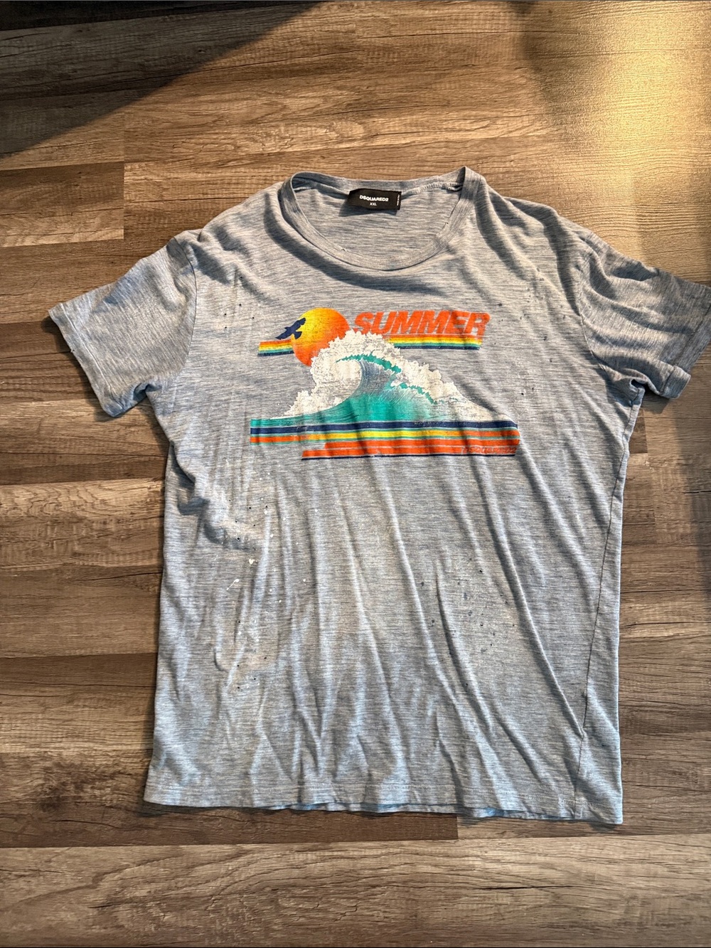 Dsquared Light Gray 'SUMMER' Graphic Tee with Sunset Wave